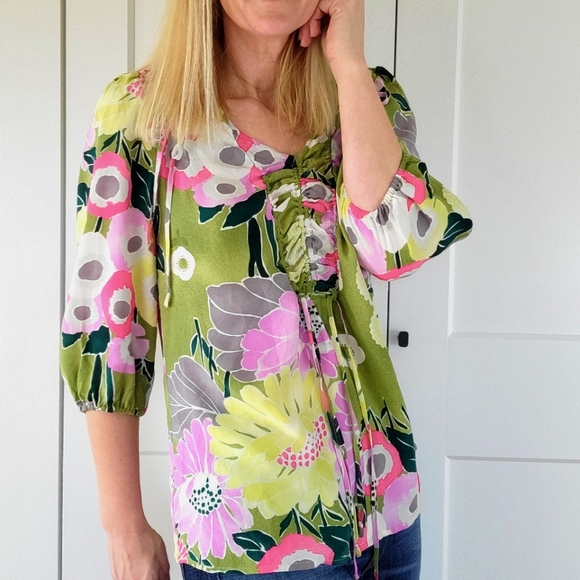 Anthropologie Tops - Anthropologie Leifsdottir Boho Silk Blouse Floral Print Size 8